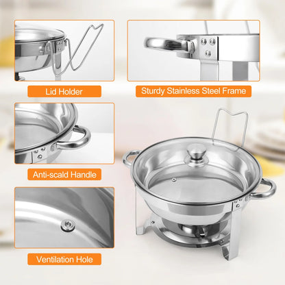 2/4 Pack Chafing Dish Buffet Set, 5QT Buffet Servers and Warmers, Round Catering Warmer with Glass Lid & Lid Holder for Party