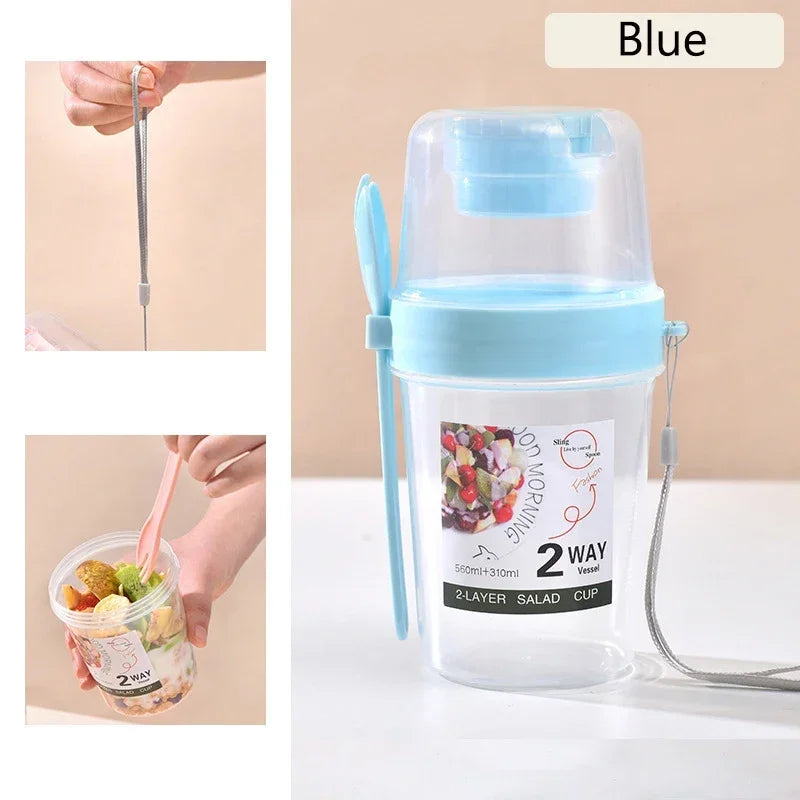 Carry Breakfast Cup Salad Cups Portable Yogurt Cereal Oatmeal Snacks Parfait Containers Salad Dressing Holders with Lid Forks