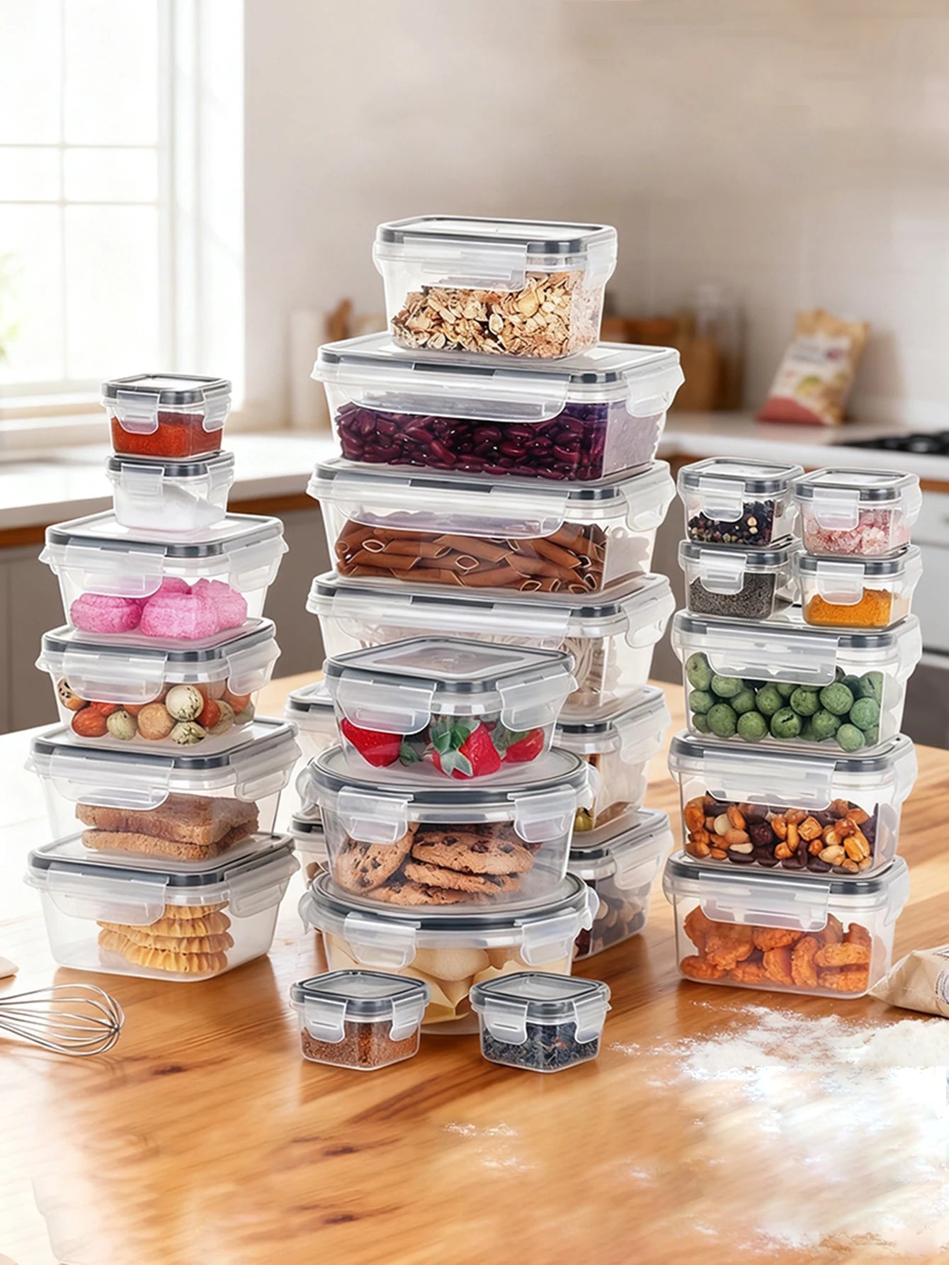 24pcs Refrigerator Sealed Jar, Microwaveable, Transparent Food Storage Container, Kitchen Organizer Box, Lunch Box