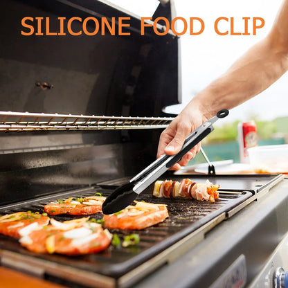 Stainless Steel BBQ Grilling Tongs – Anti-Scalding Food Clip & Non-Stick Serving Tool for Bread, Salad, Kitchen & Barbecue