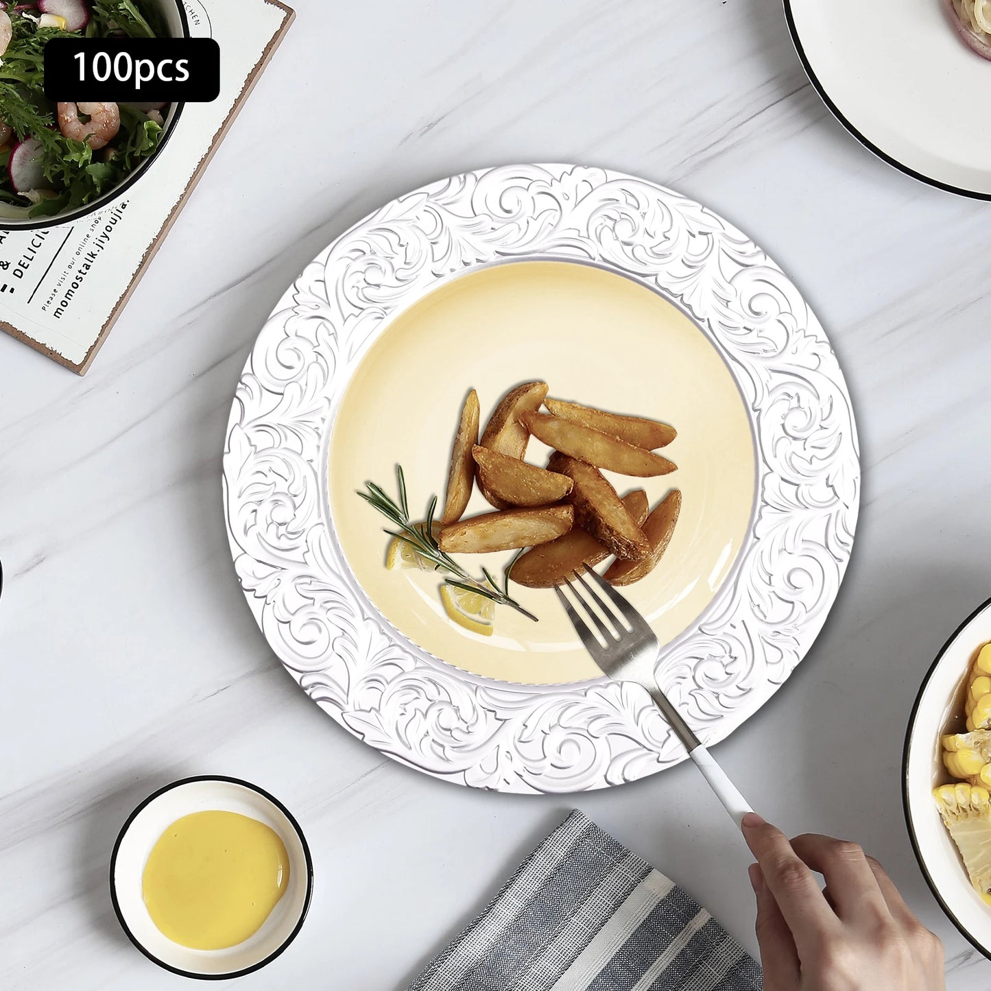 Charger Plates 100-Piece Set Round Reusable Serving Plates Gold Black Silver Green for Wedding Banquet Party Decor