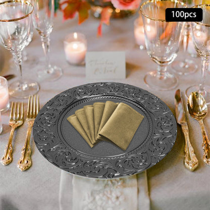 Charger Plates 100-Piece Set Round Reusable Serving Plates Gold Black Silver Green for Wedding Banquet Party Decor