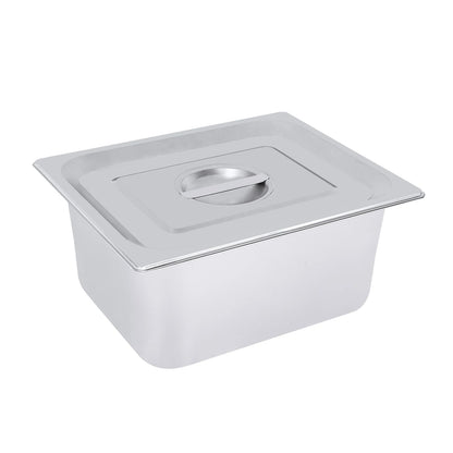 Stainless Steel Steam Table Pans, 7L Capacity, 6in Depth, Set of 4 with Lid for Food Display and Protection