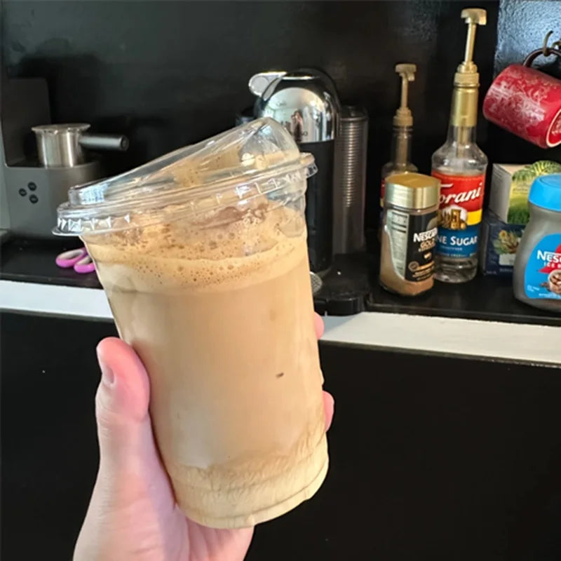20 PCS,Disposable Coffee Cups - Direct Drink Lid, Leak-Proof PET, for Cafes, Milk Tea Shops, Parties & Cold Drinks