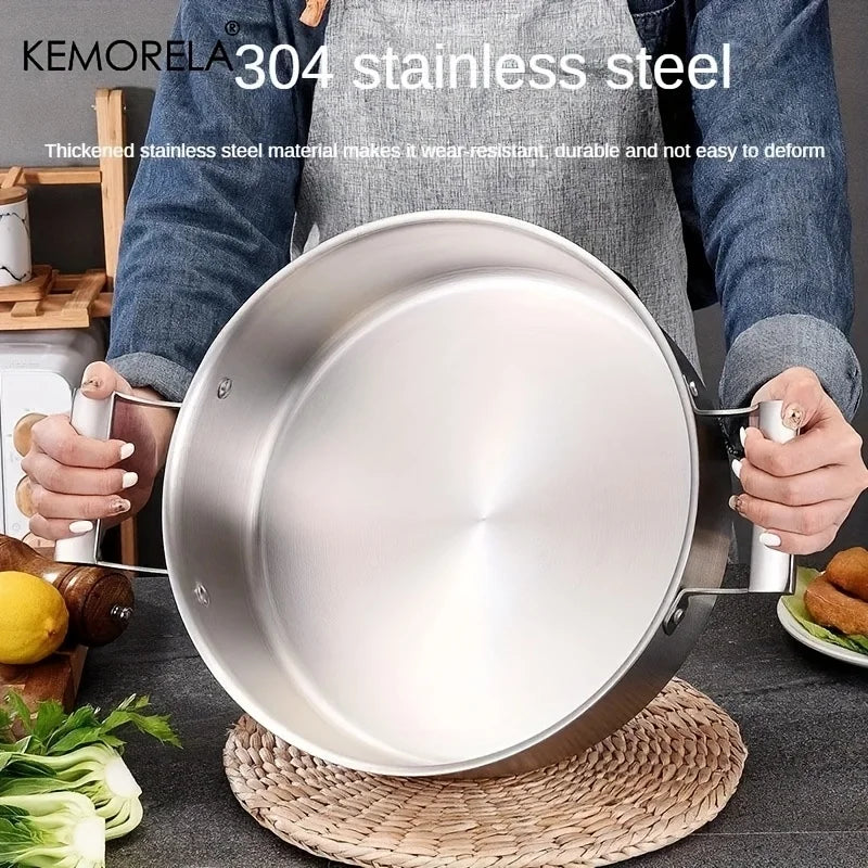 KEMORELA 304 Stainless Steel Hot Pot - German Five-Layer Steel European Style Double Handle Soup Pot with Glass Lid, for Home