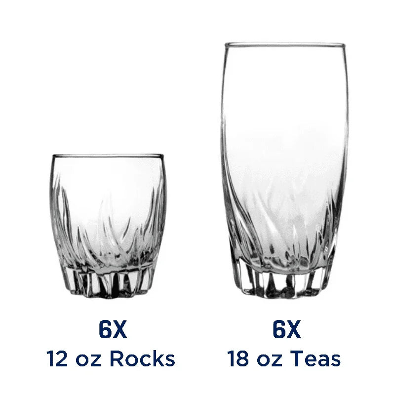 12 Piece Clear Glassware Set Durable Highball Rocks Glasses Dishwasher Safe Ideal Home Parties Gift