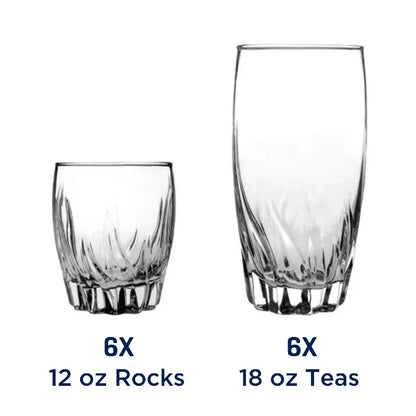 12 Piece Clear Glassware Set Durable Highball Rocks Glasses Dishwasher Safe Ideal Home Parties Gift