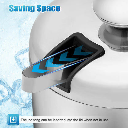 1.3L Stainless Steel Double-Walled Ice Bucket with Lid & Tongs – Portable Ice Cube Container for Wine, Beer & Drink Cooling