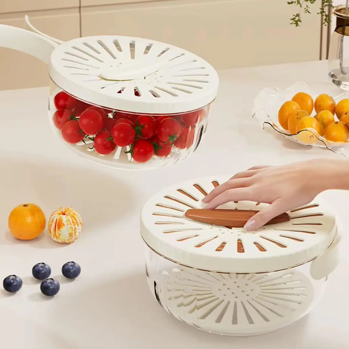 Bustier Fruit Strainer,multipurpose drain basket with lid,fruit cleaner bowl with lid and handle,Collapsible Handle, For Berries