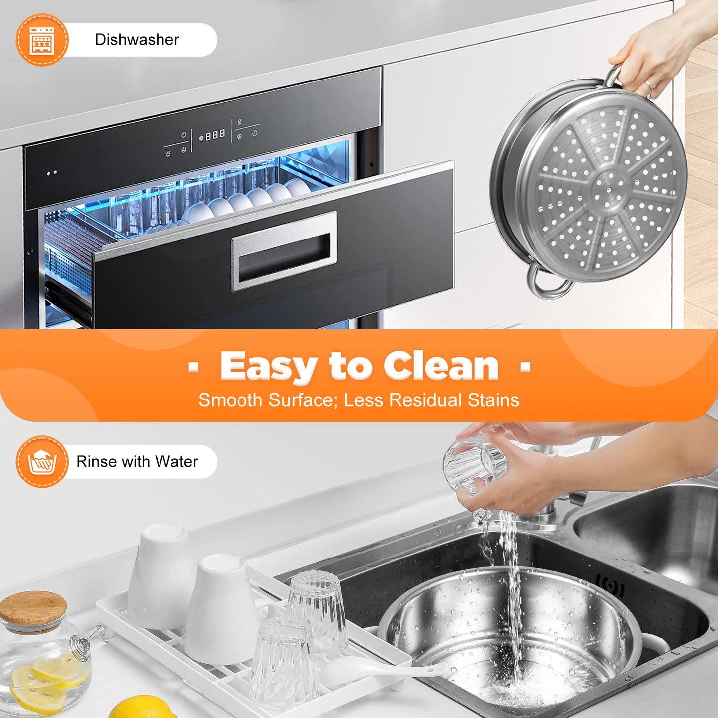 5-Tier Stainless Steel Steamer 15kg  Adjustable Grids Glass Lid for Home Kitchen Restaurant Dormitory Cooking