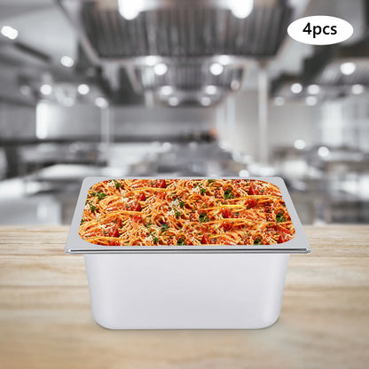 Stainless Steel Steam Table Pans, 7L Capacity, 6in Depth, Set of 4 with Lid for Food Display and Protection