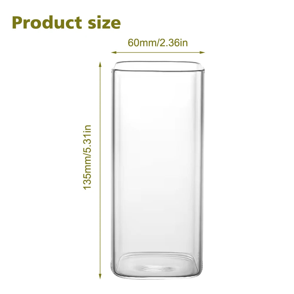 2Pcs Transparent Square Glass Cup with Lid and Straw Creative Hot and Cold Drink Glass Cup Home Bar Milk Juice Mug