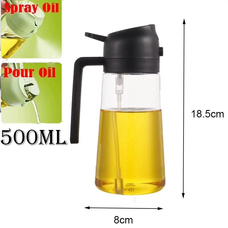 2-in-1 Oil Spray Bottle Dispenser – 500ml Refillable Cooking & BBQ Oil Sprayer