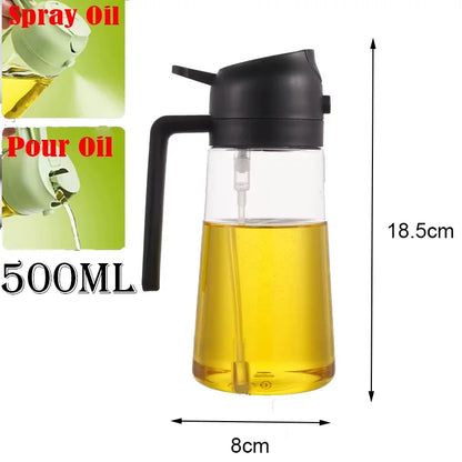 2-in-1 Oil Spray Bottle Dispenser – 500ml Refillable Cooking & BBQ Oil Sprayer