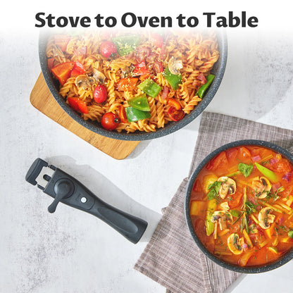 13-Piece Induction Cookware Set – Nonstick Pots and Pans with Removable Handles, Stackable Space-Saving Design for RV, Compatible with All Hobs