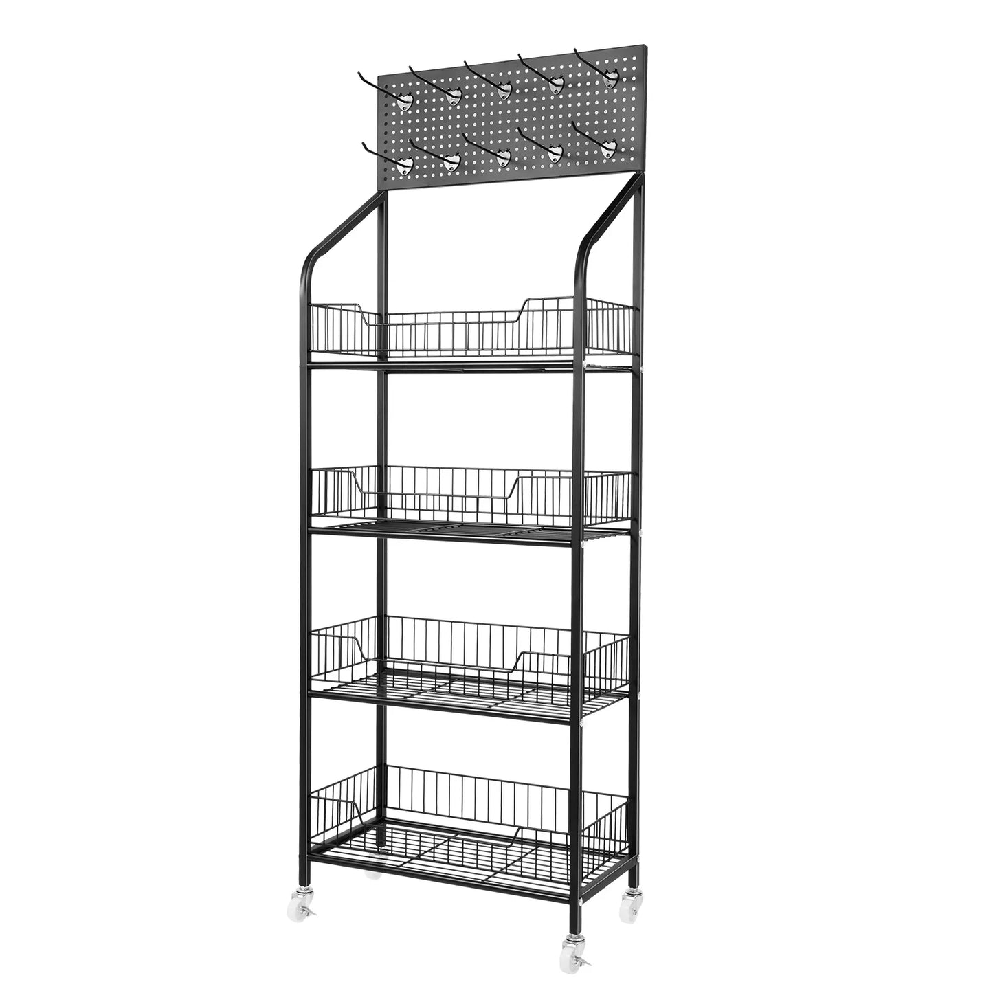4 Tier Display Snack Rack with Universal Wheels Fruit Vegetable Towel Basket Stand Cart Metal Display Stand