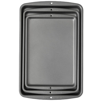 Non-Stick Cookie Sheet Pan Bakeware Set 3-Piece Durable Carbon Steel Baking Trays Dishwasher Safe Oven Safe Heat Resistant Easy