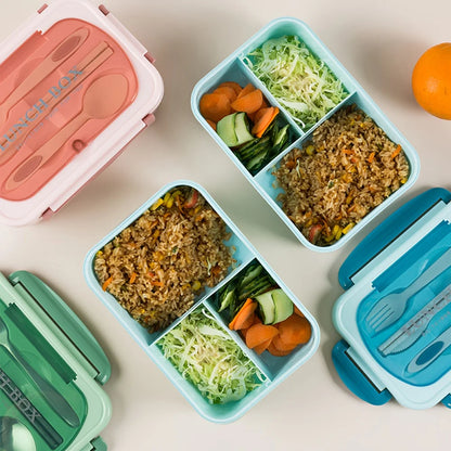 1pc Lunch box with utensils, leak-proof, square shape - Safe to use in microwave, perfect for office workers and kitchen storage