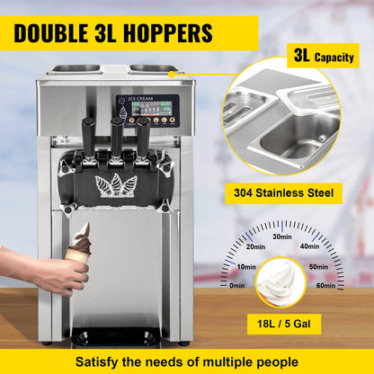 VEVOR Commercial Soft Serve & Fried Roll Ice Cream Machine – 220V Stainless Steel Instant Ice Cream Maker for Home or Business