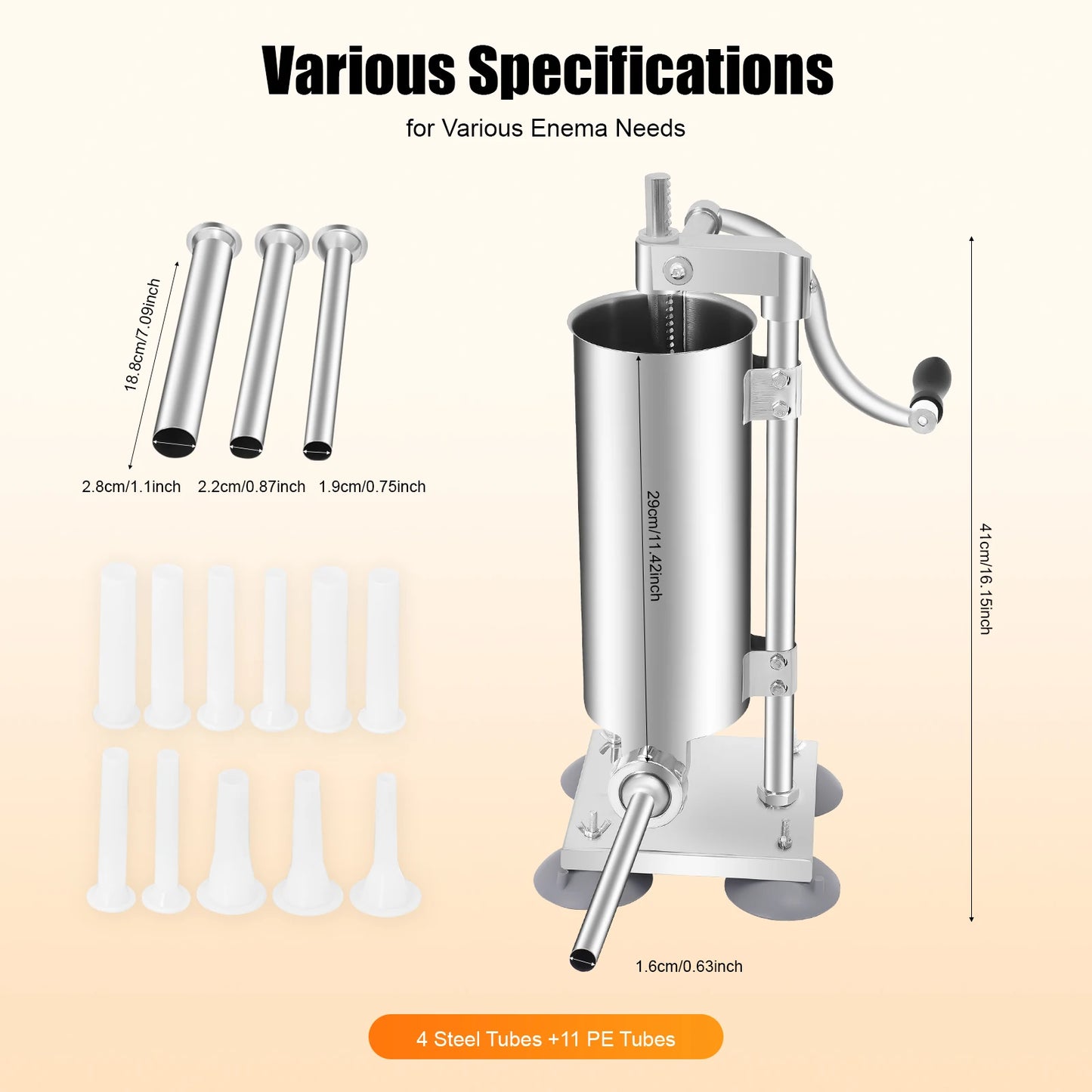 3L Stainless Steel Manual Sausage Stuffer – Vertical Sausage Maker with 11 Filling Tubes