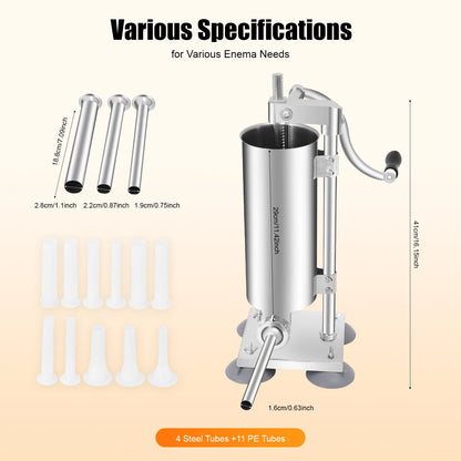 3L Stainless Steel Manual Sausage Stuffer – Vertical Sausage Maker with 11 Filling Tubes