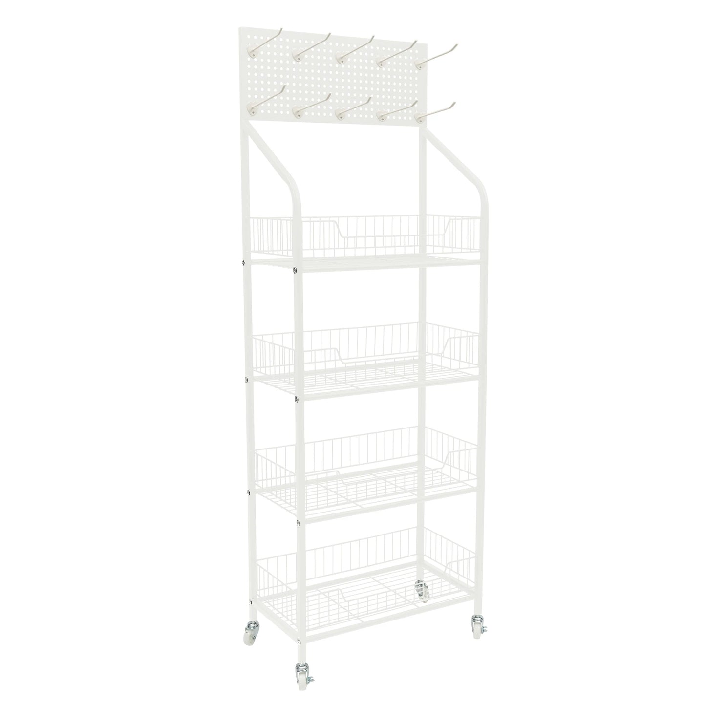 4 Tier Display Snack Rack with Universal Wheels Fruit Vegetable Towel Basket Stand Cart Metal Display Stand