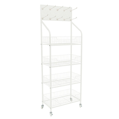 4 Tier Display Snack Rack with Universal Wheels Fruit Vegetable Towel Basket Stand Cart Metal Display Stand