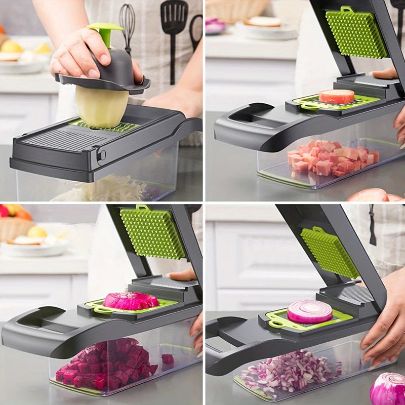 14-in-1 Multifunctional Vegetable Chopper – Food Grater, Slicer, Dicer & Cutting Machine with Handle for Fast Kitchen Prep