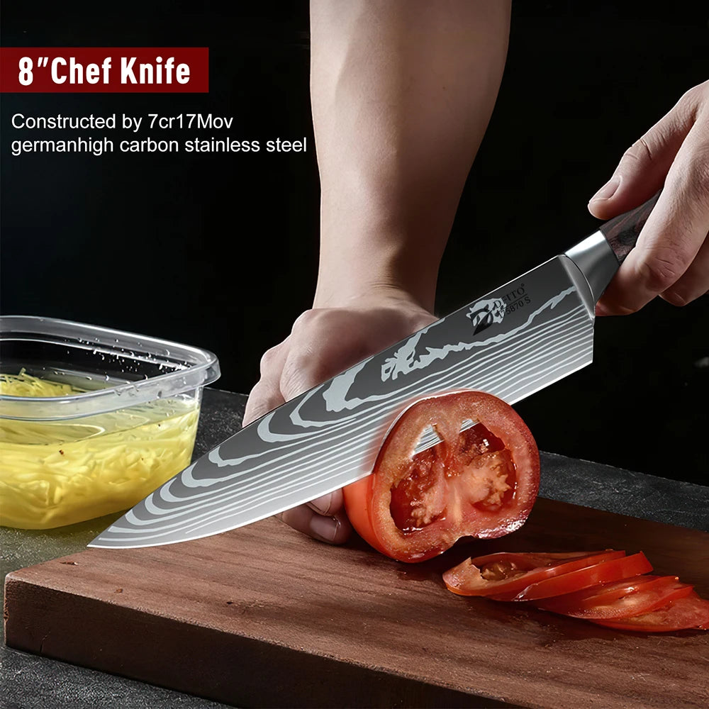 KEPEAK Ultra Sharp Stainless Steel Kitchen Knife Set – Ultra Sharp Chef, Santoku, Cleaver & Utility Knives