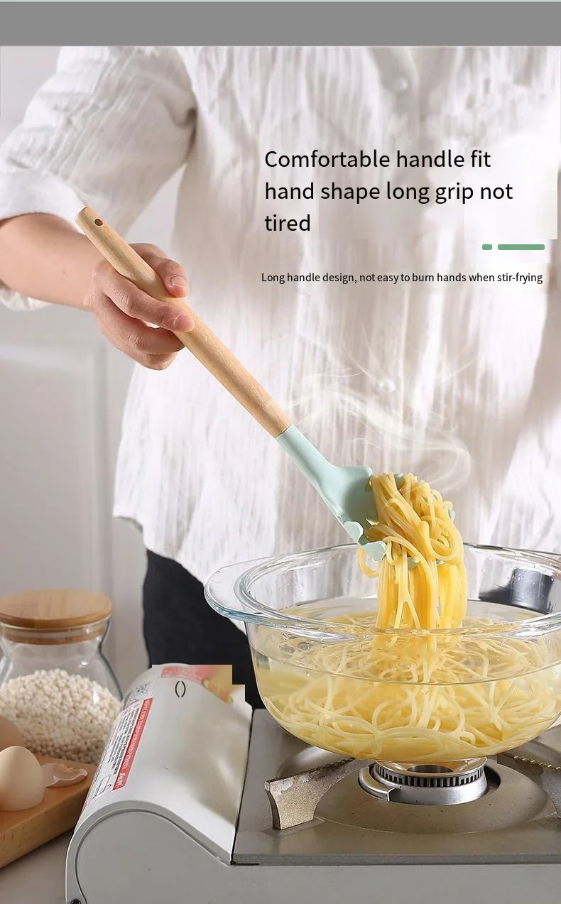 12pcs Silicone Cooking Utensil Set – Multi-Color, Heat-Resistant Kitchenware with Wooden Handles, Non-Stick Spatulas & Spoons