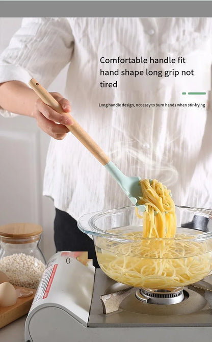 12pcs Silicone Cooking Utensil Set – Multi-Color, Heat-Resistant Kitchenware with Wooden Handles, Non-Stick Spatulas & Spoons