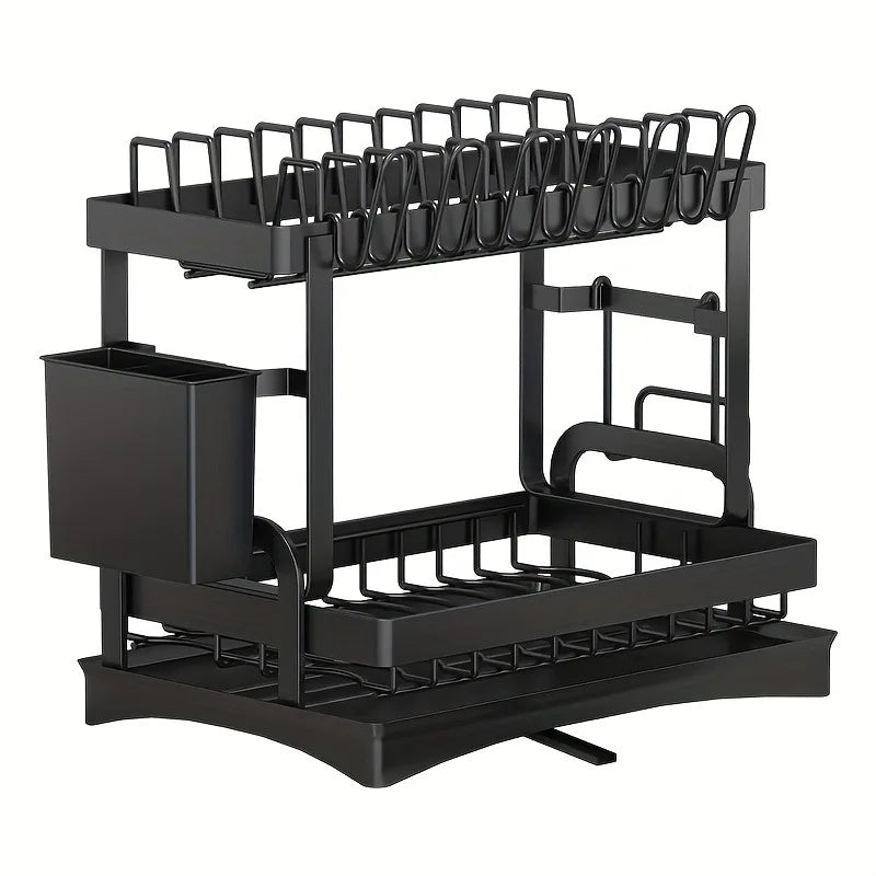 2-Tier Metal Dish Drying Rack with Drainboard – Space-Saving Counter Organizer