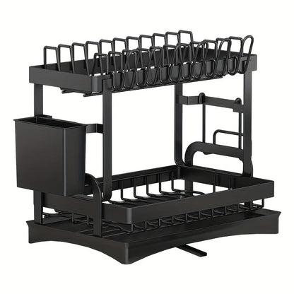2-Tier Metal Dish Drying Rack with Drainboard – Space-Saving Counter Organizer
