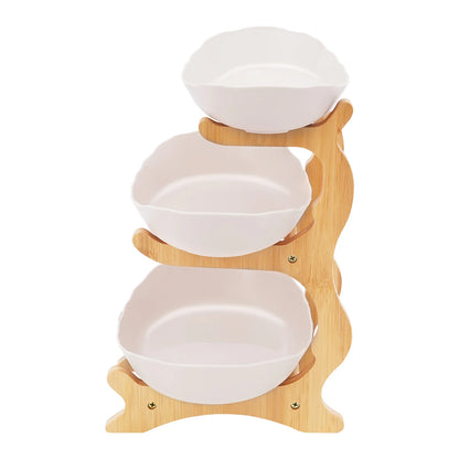 3-Tier Fruit Plate,Snack Dessert Cake Tray Plate Rack for Party Wedding,Fruit Bowl W/ Bamboo Wood Stand,Candy Dish Cake Stand