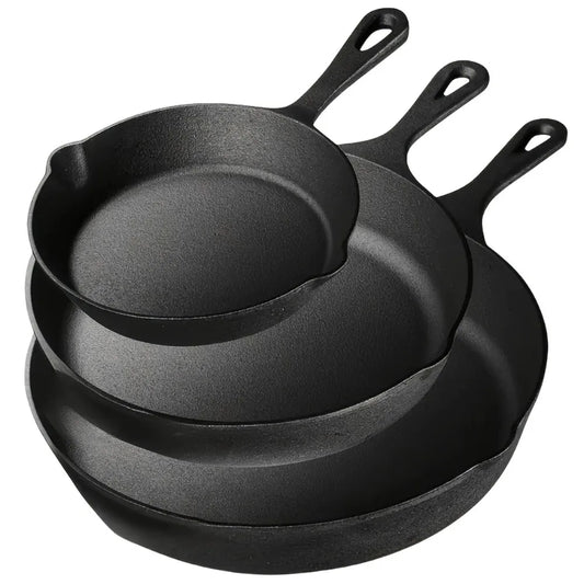 3PCS Pre-Seasoned Cast Iron Skillet Set (6/8/10 Inch) – Heavy-Duty Frying Pans for Oven, Grill & Campfire Cooking, Even Heat with Natural Non-Stick Surface