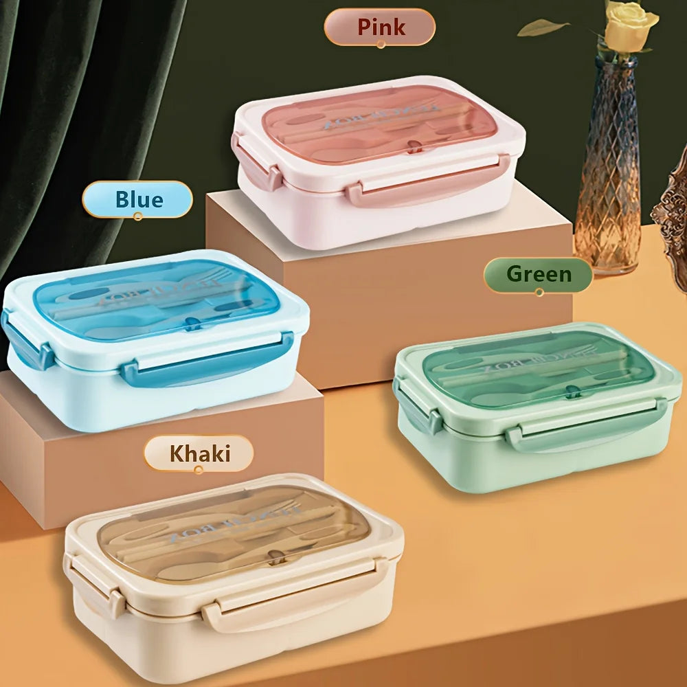 1pc Lunch box with utensils, leak-proof, square shape - Safe to use in microwave, perfect for office workers and kitchen storage