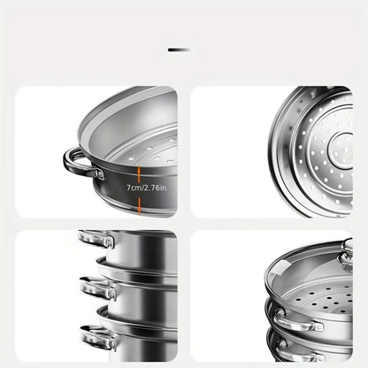 5PCS Stainless Steel Double & Triple Layer Steamer Soup Pot – 2-in-1 Multifunctional Cooking Set