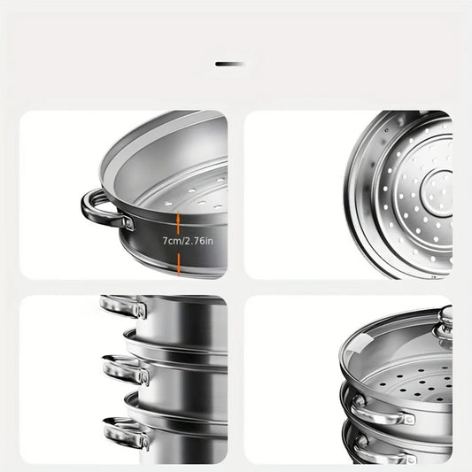 5PCS Stainless Steel Double & Triple Layer Steamer Soup Pot – 2-in-1 Multifunctional Cooking Set