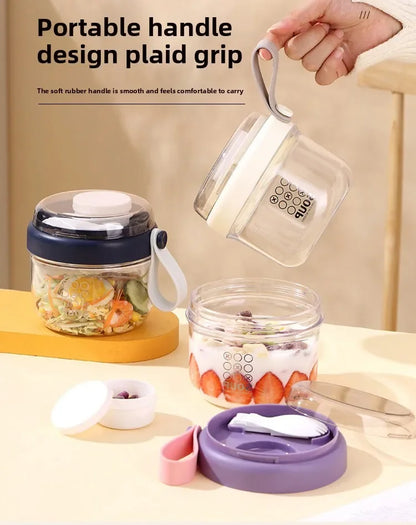 650ml Portable Handheld Breakfast Cup Yogurt PS Bowl Leak Proof Salad Bento Lunch Box with Spoon Organizer Kitchen Storage