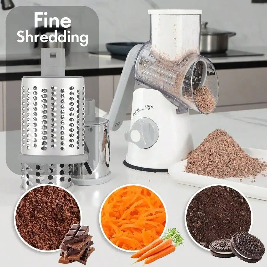 1pc Highly efficient and versatile Vegetable and Fruit Slicer Grater - benchtop drum cutter with drum design for fast, even shre
