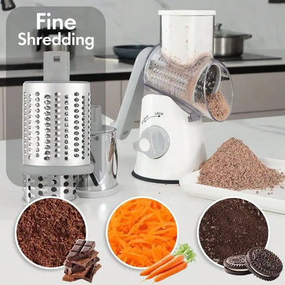 1pc Highly efficient and versatile Vegetable and Fruit Slicer Grater - benchtop drum cutter with drum design for fast, even shre