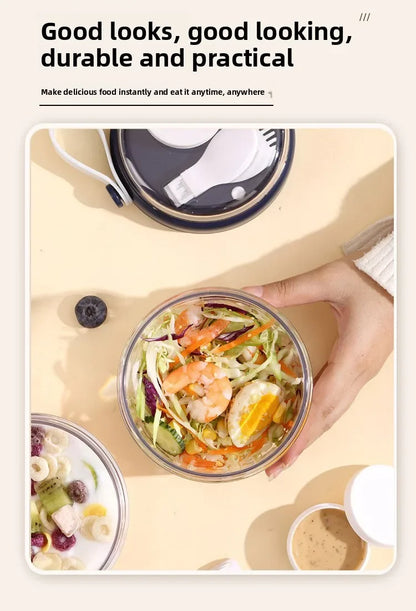 650ml Portable Handheld Breakfast Cup Yogurt PS Bowl Leak Proof Salad Bento Lunch Box with Spoon Organizer Kitchen Storage