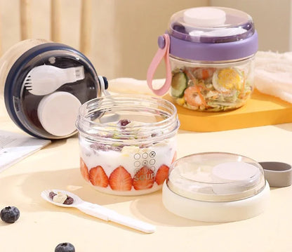 650ml Portable Handheld Breakfast Cup Yogurt PS Bowl Leak Proof Salad Bento Lunch Box with Spoon Organizer Kitchen Storage