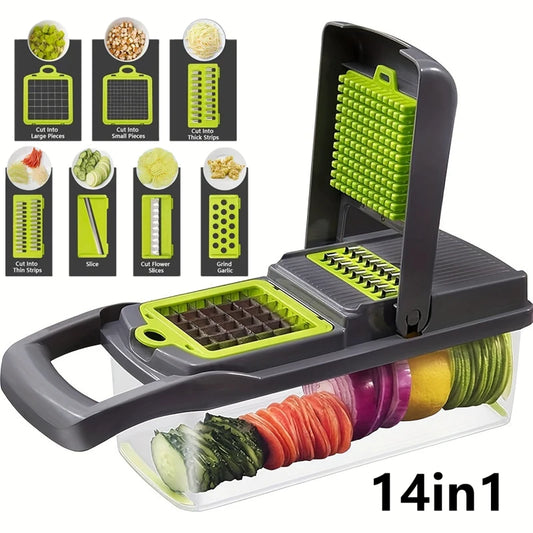 14-in-1 Multifunctional Vegetable Chopper – Food Grater, Slicer, Dicer & Cutting Machine with Handle for Fast Kitchen Prep