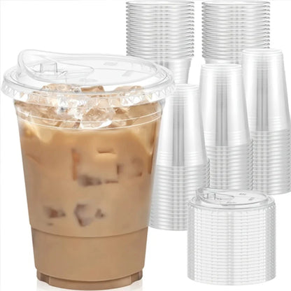 20-Piece Disposable Coffee Cups with Direct-Drink Lids – Leakproof PET Cups