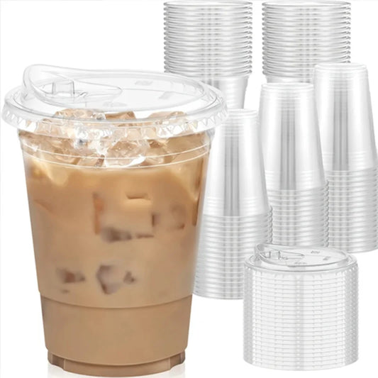 20 PCS,Disposable Coffee Cups - Direct Drink Lid, Leak-Proof PET, for Cafes, Milk Tea Shops, Parties & Cold Drinks