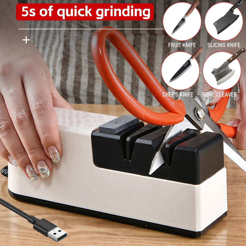 4 Segment Kitchen Fully Automatic Knife Sharpener Portable Electric Non-slip Base Knife Sharpener Household Kitchen Accessories