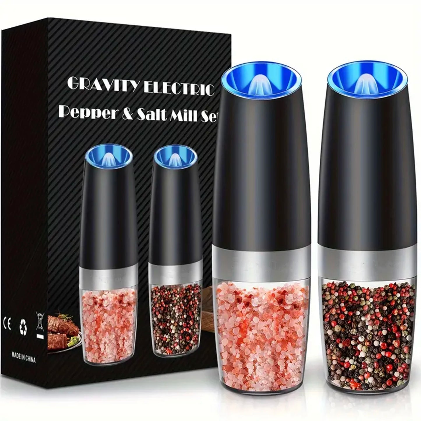Gravity Electric Salt & Pepper Mill – Automatic Tilt-to-Grind Grinder, Battery Powered with Adjustable Coarseness & Upgraded Large Capacity