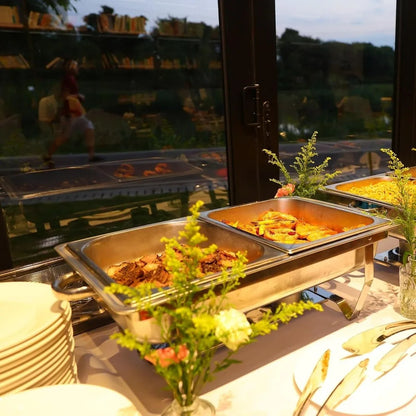 Chafing Dish Buffet Set 3 Grid Stainless Steel Rectangular Catering Chafer Warmer Set Buffet Dishes Warming Set 63.5*35.5*32cm