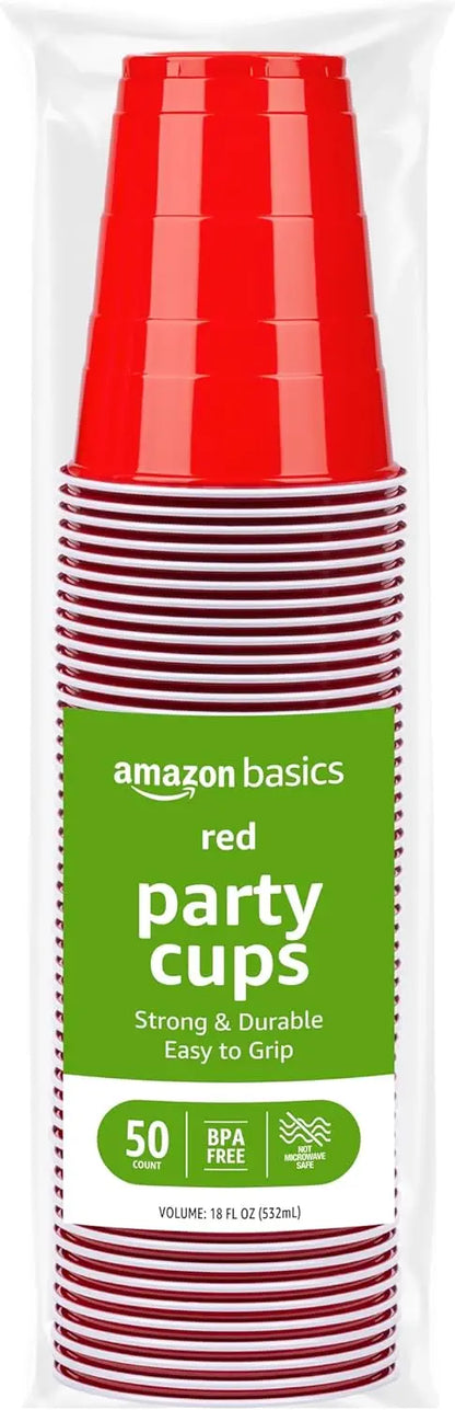Disposable Plastic Party Cups, Red, 18oz, 50 Count